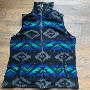 Chaps Women's Vest Size L Blue Fleece Navajo Southwestern Aztec Zip Up